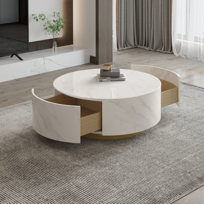 Ivy Bronx Jahnea Round Coffee Table with Storage, 2 Drawers & Reviews ...